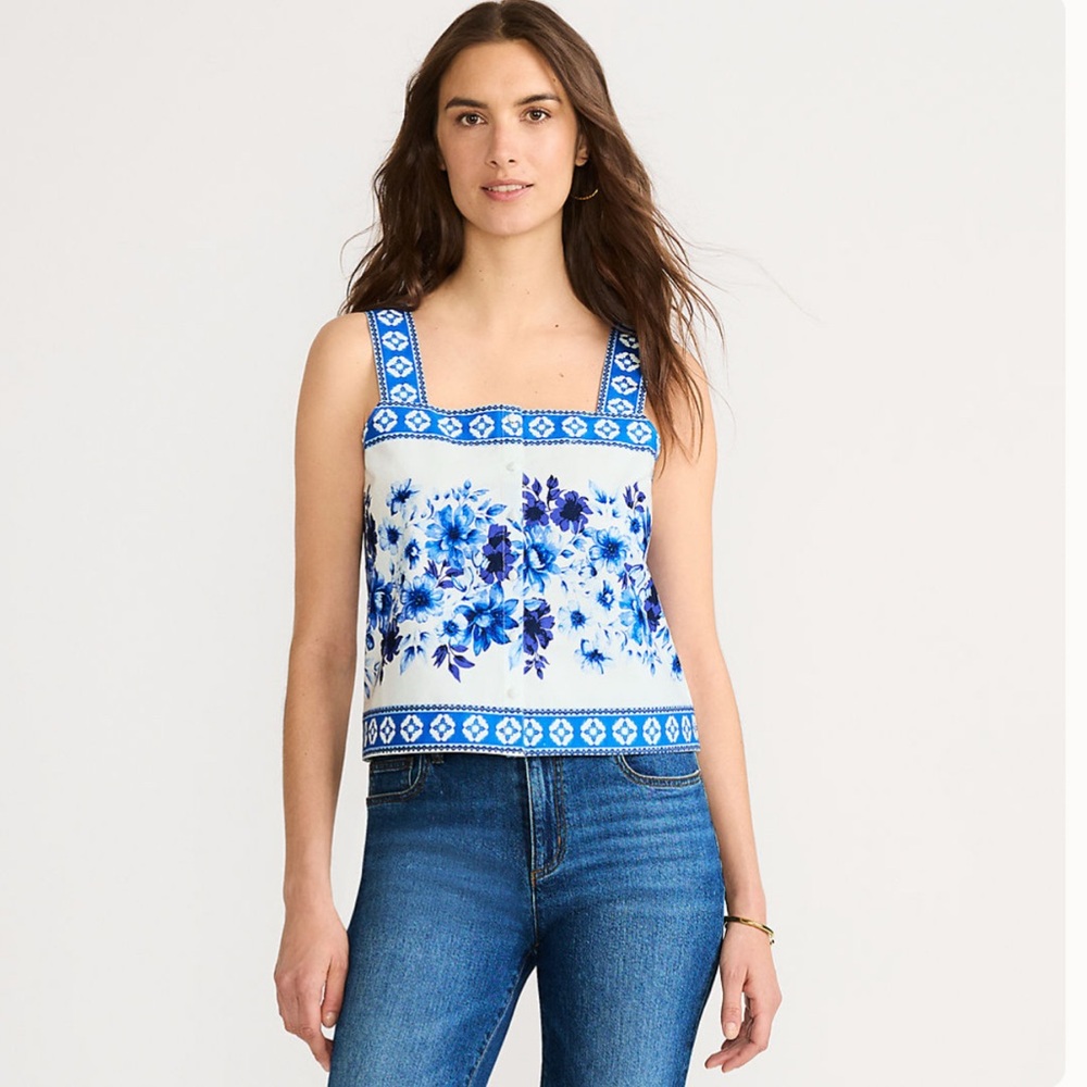 Floral Blue and White Mosaic Women's Top